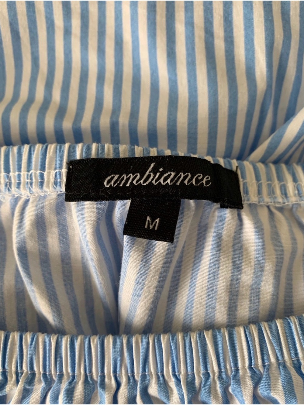 Ambiance Light Blue and White Striped Off-Shoulder Blouse - Picture 5 of 6